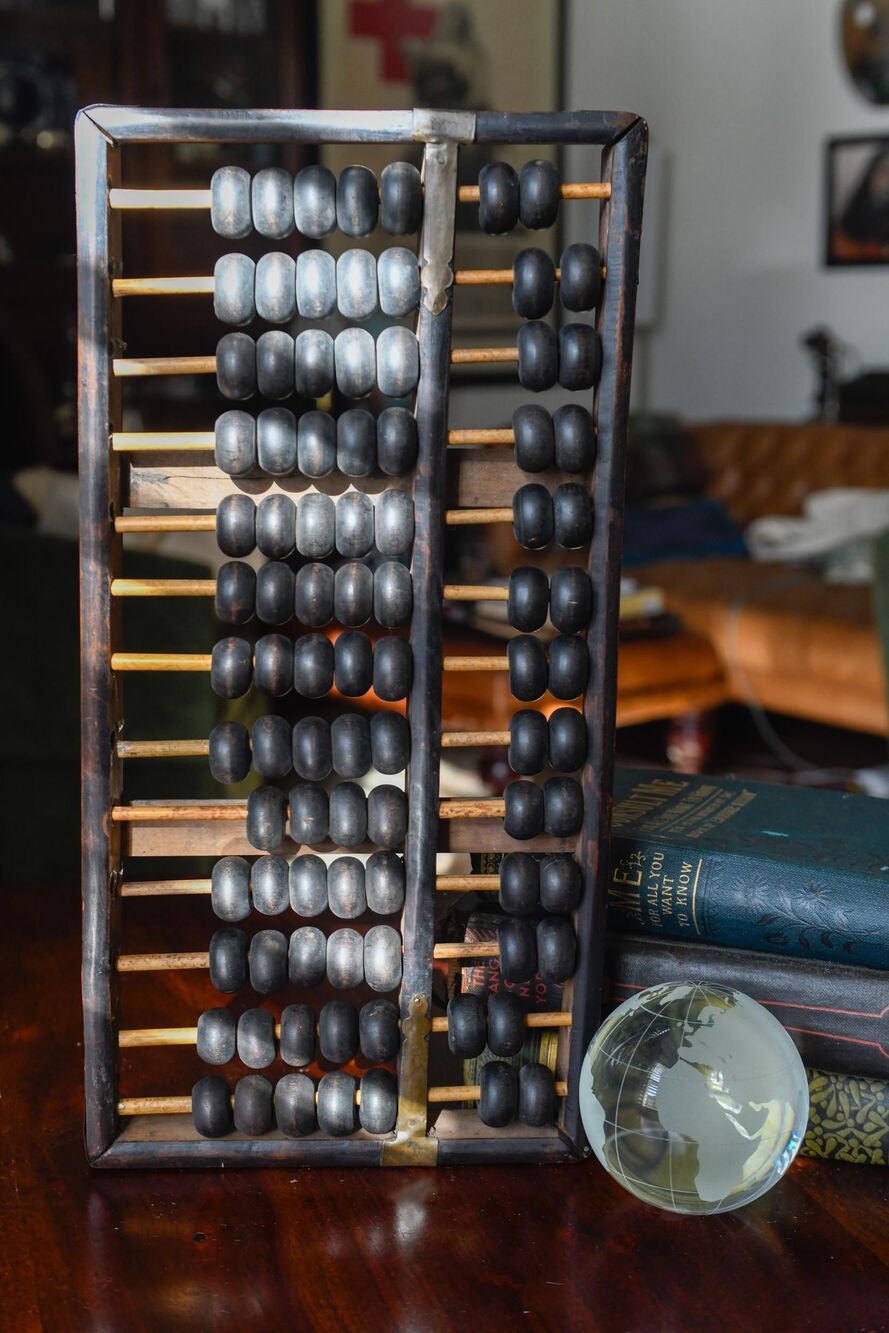 Large Vintage Chinese Wooden Abacus With Metal Accents Chinoiserie Asian Decor